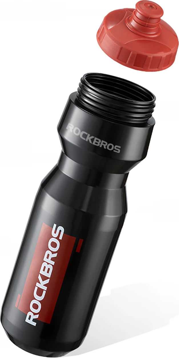 Shishe uji për biçikletë Rockbros Sports Bottle 750 ml, PP, me grykë silikoni, e zezë transparente me grykë të kuqe