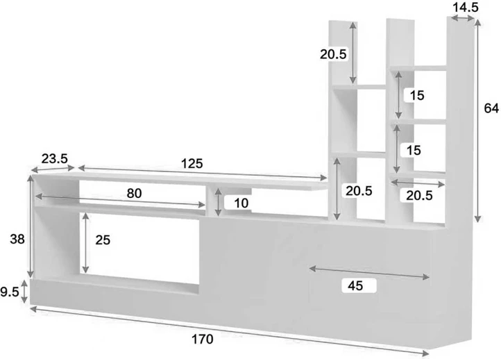 Njësi muri Seruno për TV, ngjyrë sonoma, 170x25x100cm