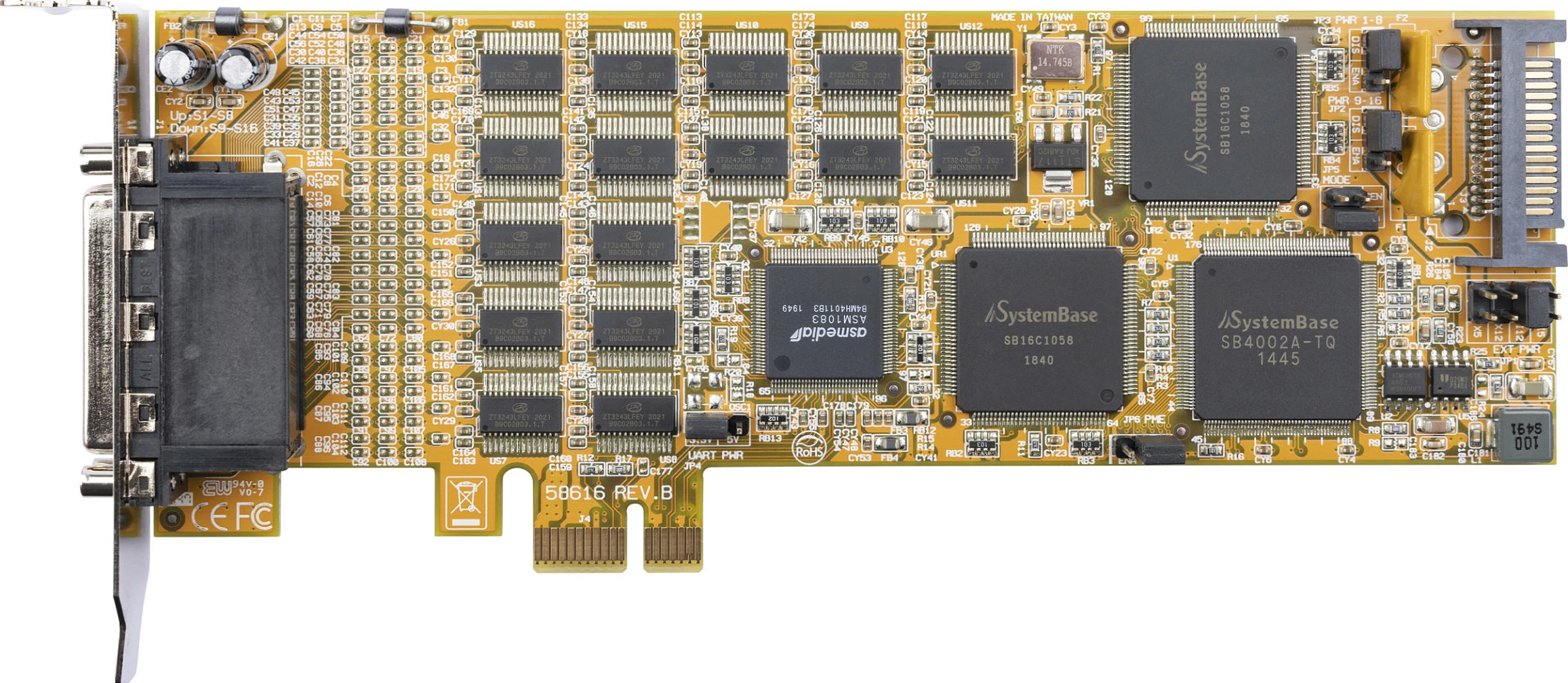 Kartelë seriale PCIe StarTech 16-Port RS232 low-profile, me kabllo DB9, e verdhë