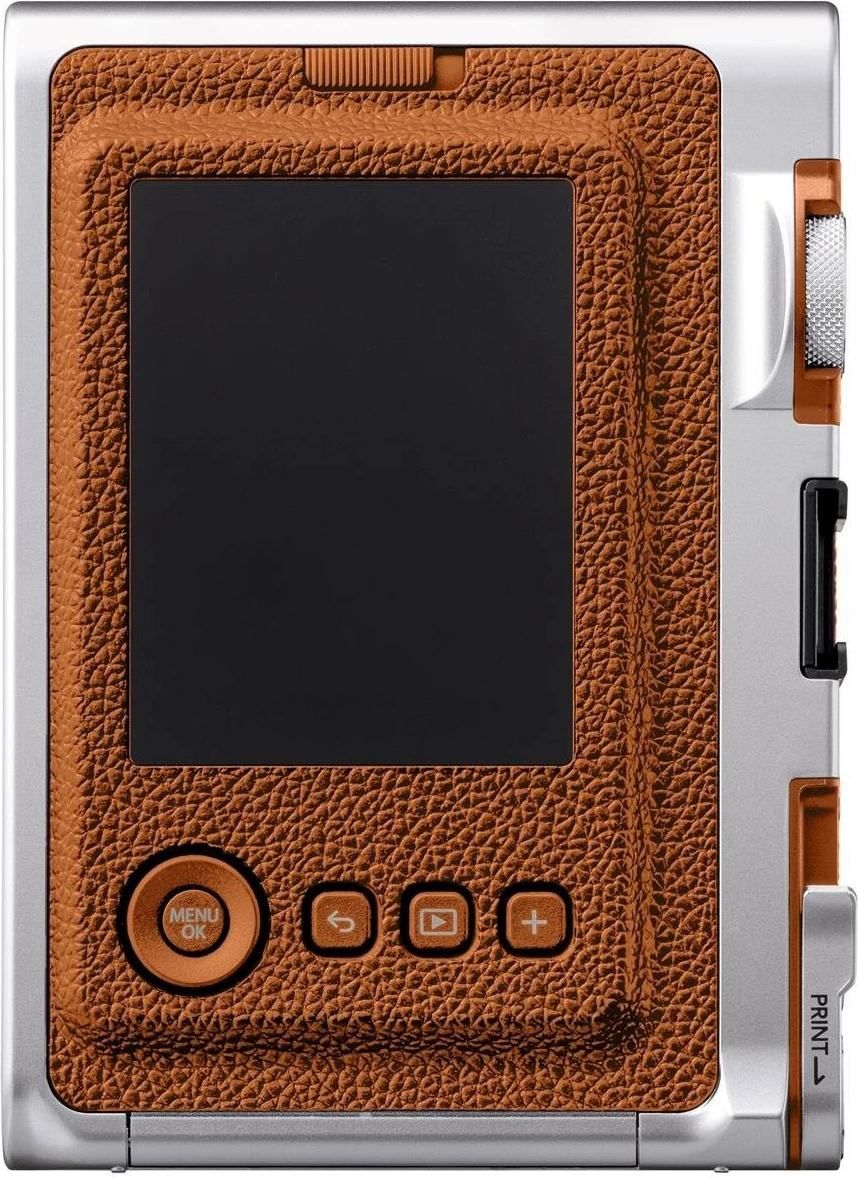 Kamerë instant hibride, Fujifilm, Instax mini EVO, 28 mm f/2.0, ekran 3", Bluetooth, microSD, kafe