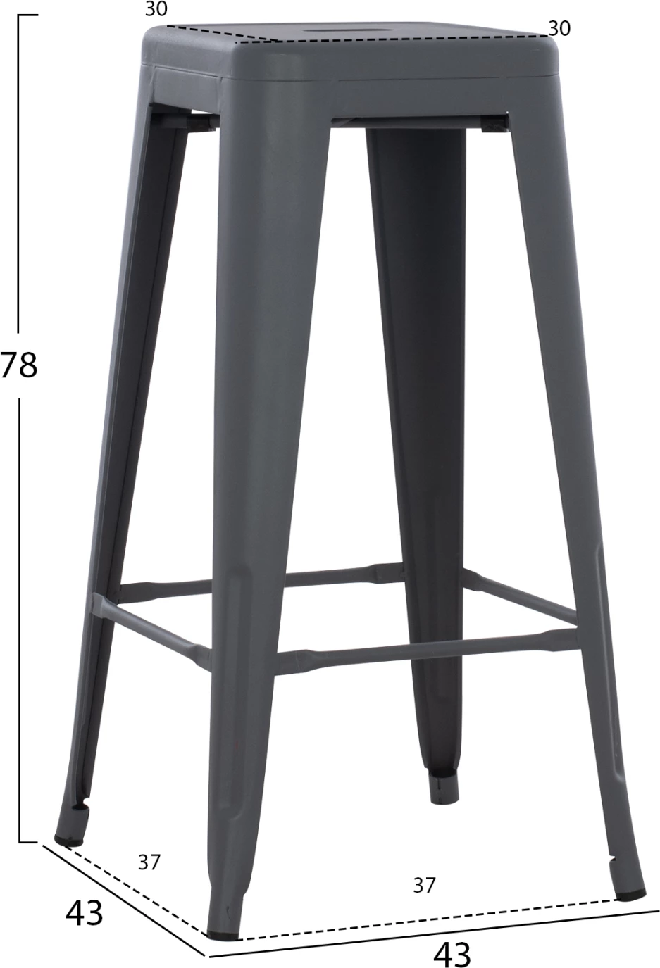 Karrige për bar MELITA-PRO FH8642.50 metalike, ngjyrë gri, 43x43x78H cm