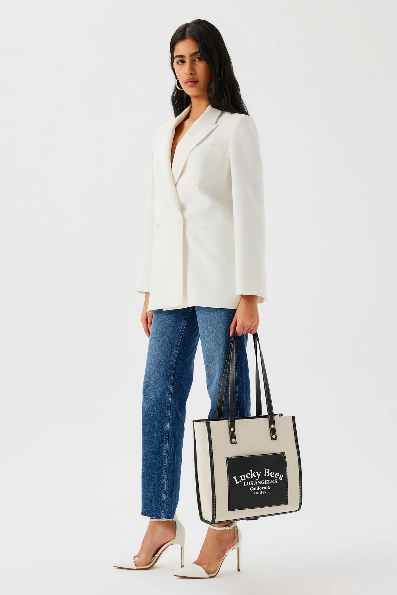 Çantë tote Lucky Bees, e zezë-krem, 376