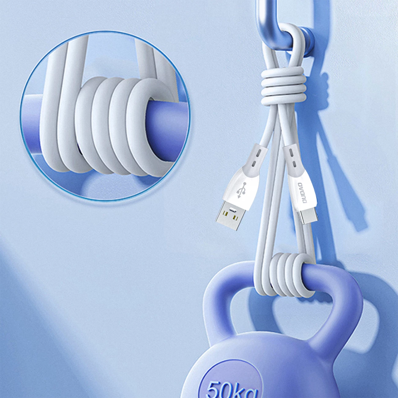 Kabllo Dudao L25ST USB-A në USB-C, 1 m, 5A, USB 2.0 (480 Mbps), e bardhë