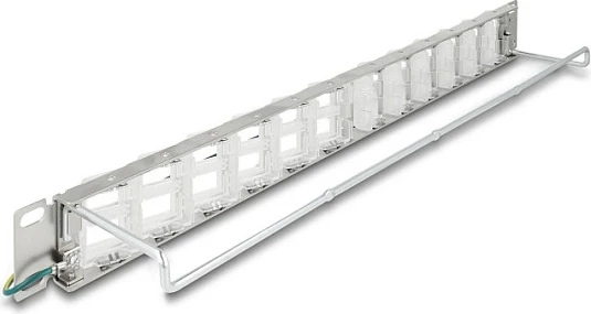Patch panel DeLOCK 19" Keystone 24 porta të pjerrëta, 1U, metalik