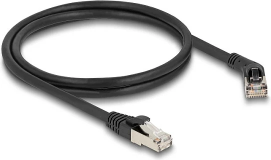 Kablë rrjeti DeLOCK Cat6a S/FTP RJ45, 1m, 10Gbps, 45° këndore në të drejtë, e zezë