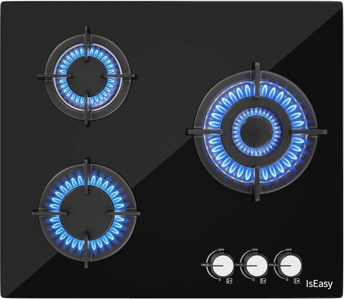 Sobë me gaz IsEasy MGBG-603 me panel xhami, 3 zona, e zezë