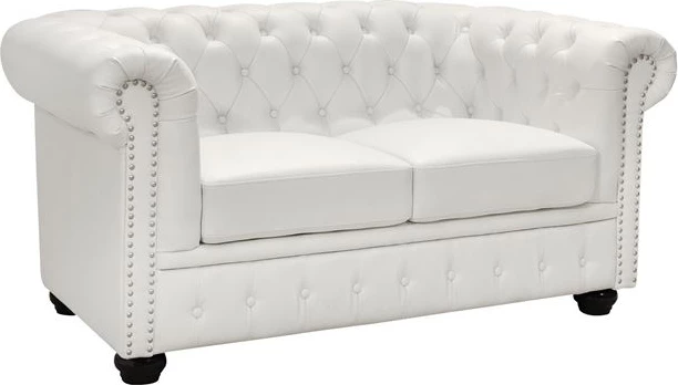 Divan 2 vendësh Chesterfield tipi FH3010.02 Lëkurë sintetike e bardhë mat 155x90x73 cm