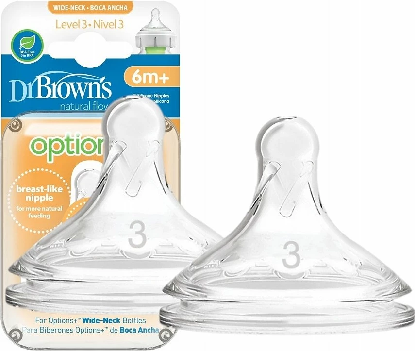 Biberon Dr. Brown's Options+ Level 3 (WN3201), silikon, 2 copë