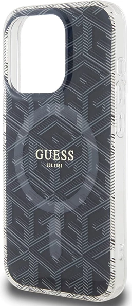 Mbështjellës Guess IML GCube MagSafe për iPhone 15 Pro, i zi
