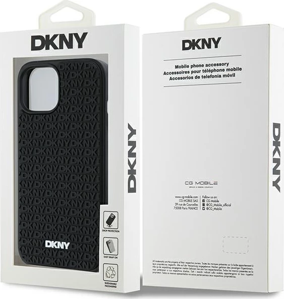 Mbështjellës DKNY 3D Rubber Repeat Pattern për iPhone 15/14/13, i zi
