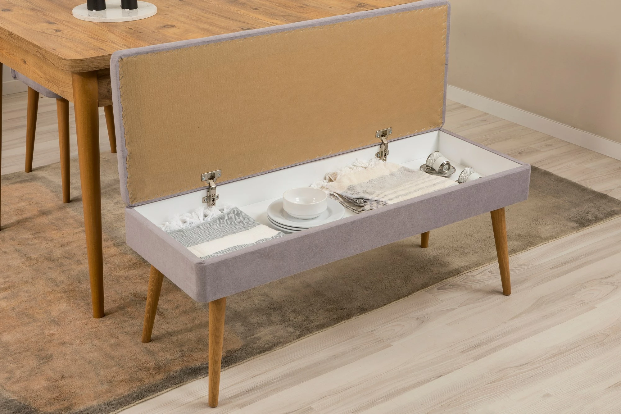 Set tavoline me karrige dhe konsol, zgjatues, 5 pjesë, Skye Decor, Vina 02 0701, ngjyrë lis Atlantik, gri