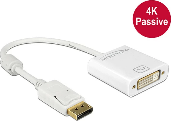 Adapter DeLOCK 62602, DisplayPort mashkull në DVI-I femër, 0.2 m, 4K, i bardhë
