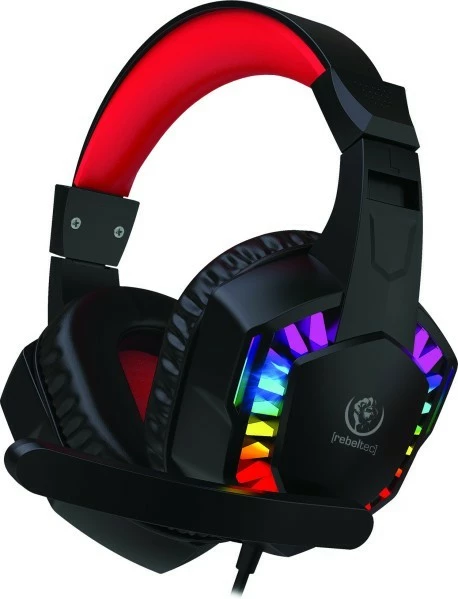 Kufje gaming Rebeltec SHARK, stereo 40mm, me mikrofon, RGB, 1.8m, USB-A + 3.5mm (4-pin), zi/kuqe