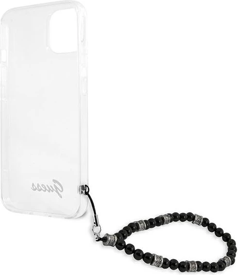 Mbështjellës Guess GUHCP13SKPSBK për iPhone 13 mini 5.4", transparent, me varëse Black Pearl