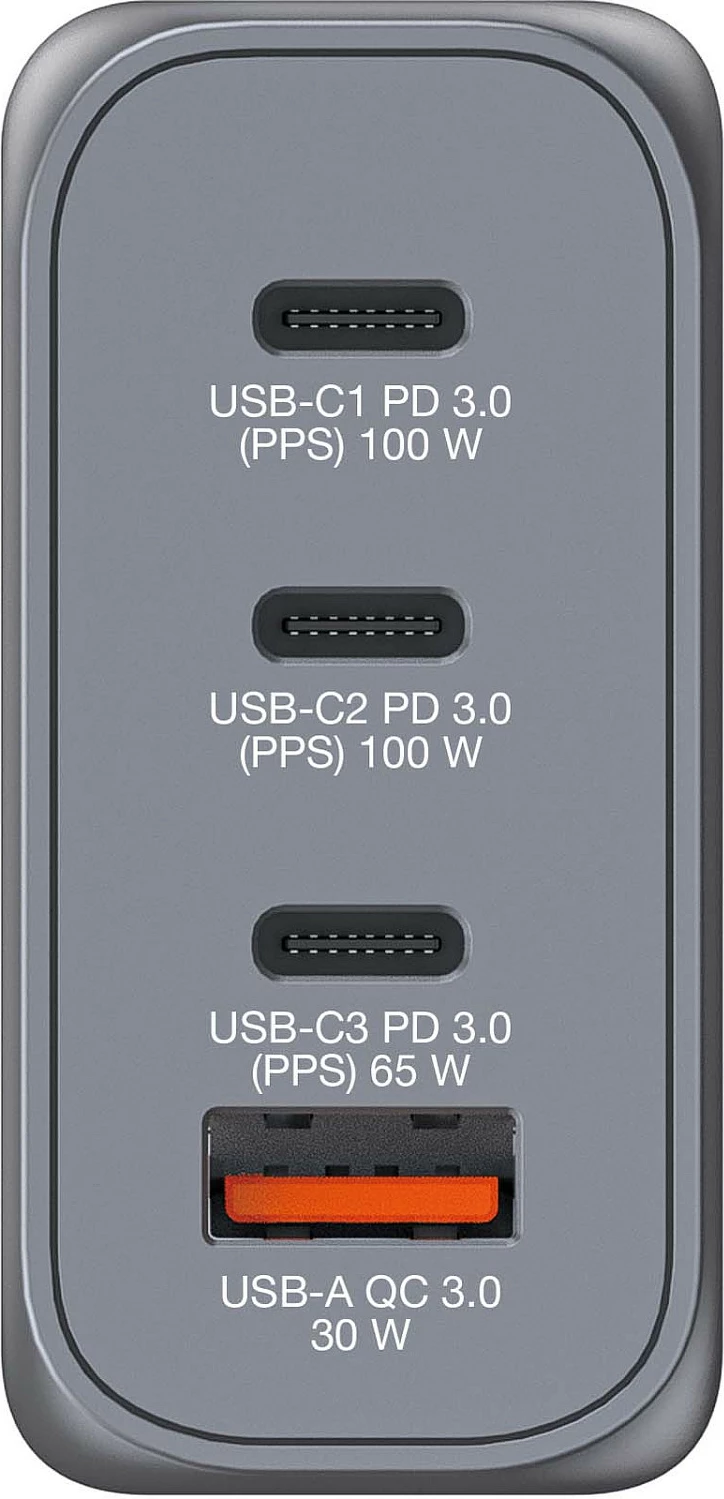 Karikues Verbatim GaN 100W, 3x USB-C PD 3.0 + 1x USB-A QC 3.0, gri