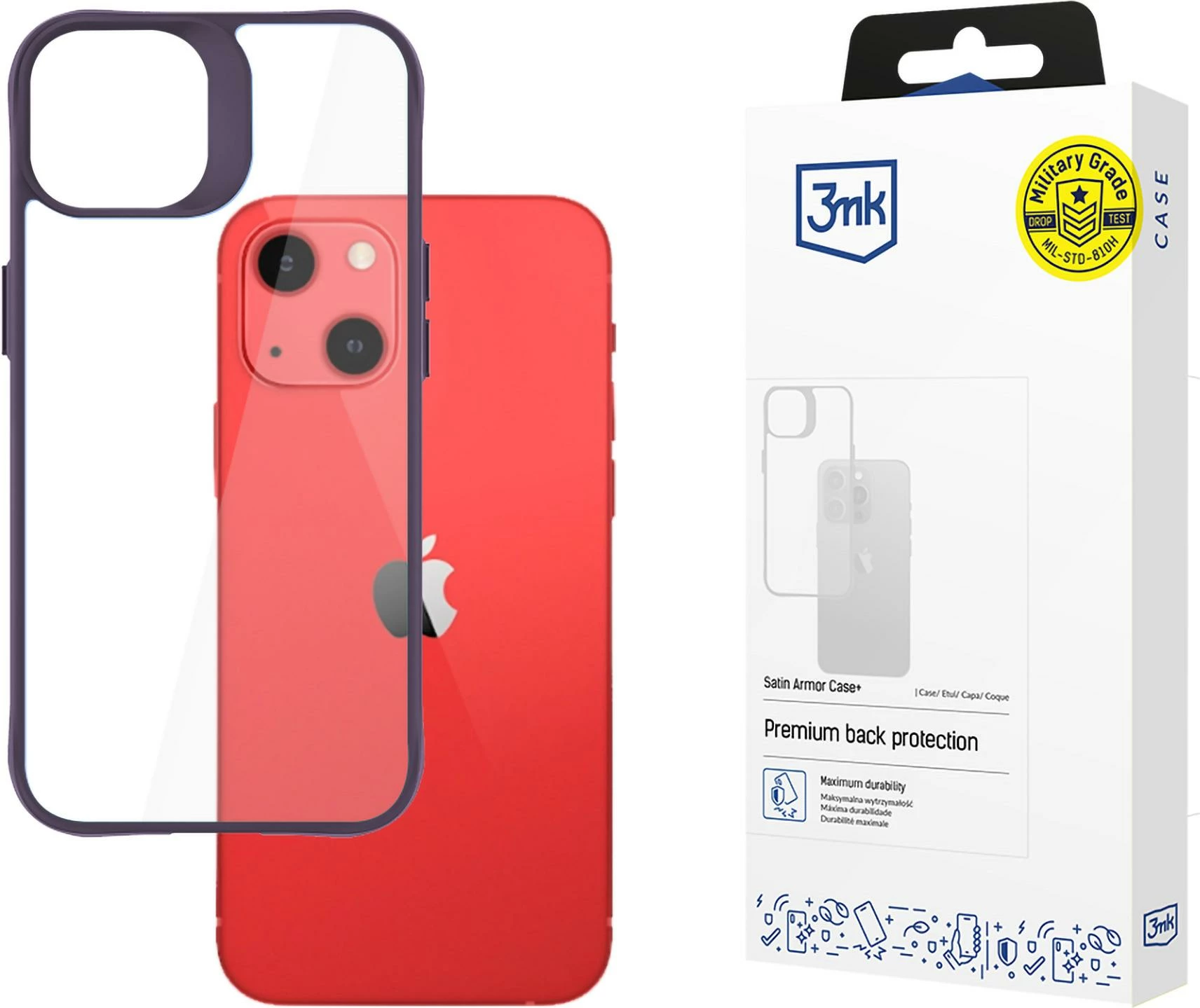 Mbështjellës 3mk Satin Armor Case+ për iPhone 13, Transparent/Purpurtë