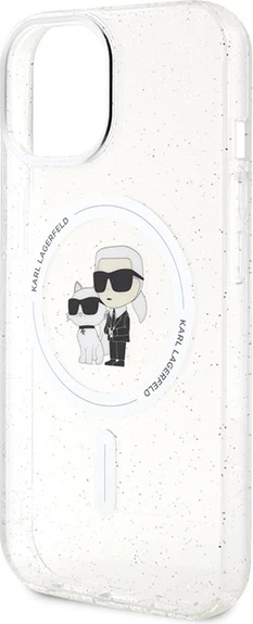 Mbështjellës Karl Lagerfeld Karl&Choupette Glitter MagSafe për iPhone 15 Plus, Transparent