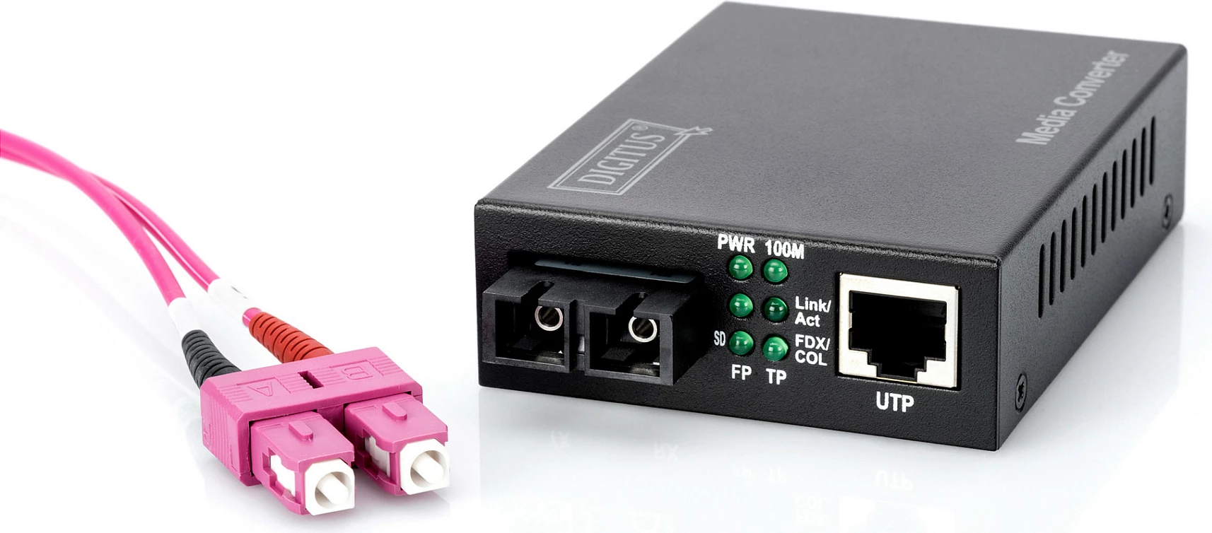 Media konvertues Digitus Fast Ethernet, RJ45 në SC, 10/100 Mbps, multimode, deri 2 km, i zi