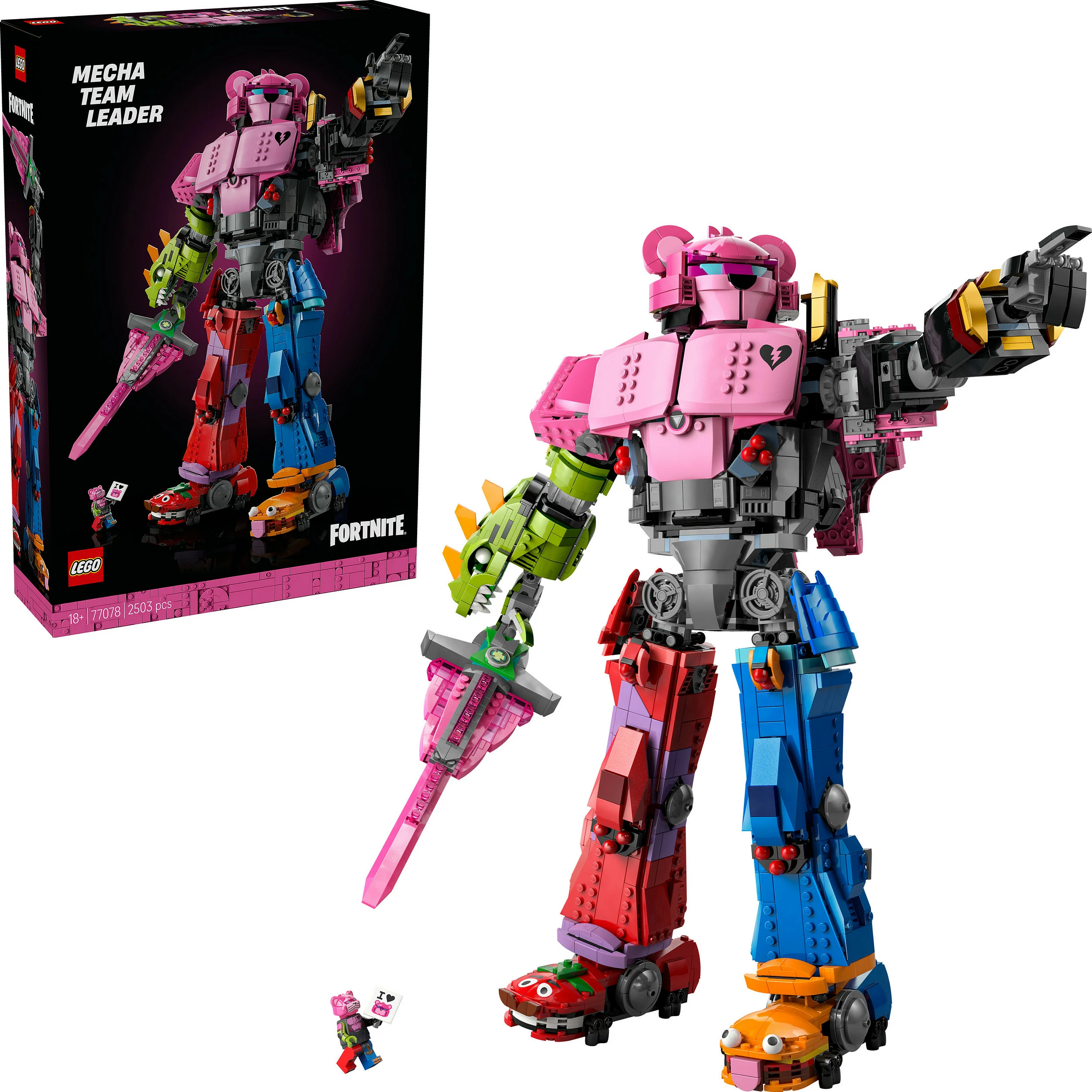 Set ndërtimi LEGO Fortnite Mecha Team Leader 77078, 2503 copë, figurë mech 45 cm, multikolor