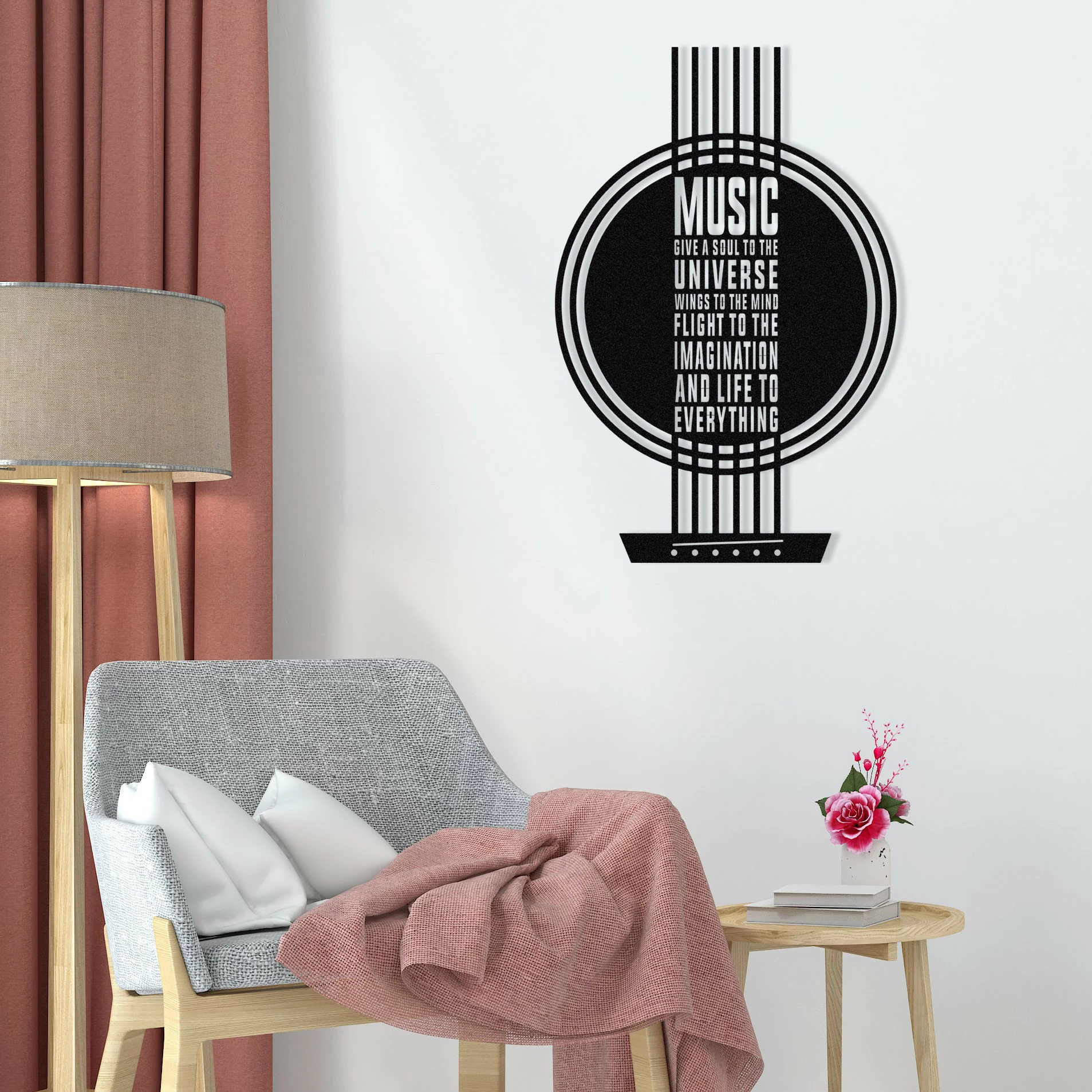 Aksesor dekorativ metalik për mur, Wallity My Music, ngjyrë e zezë, 40x60cm