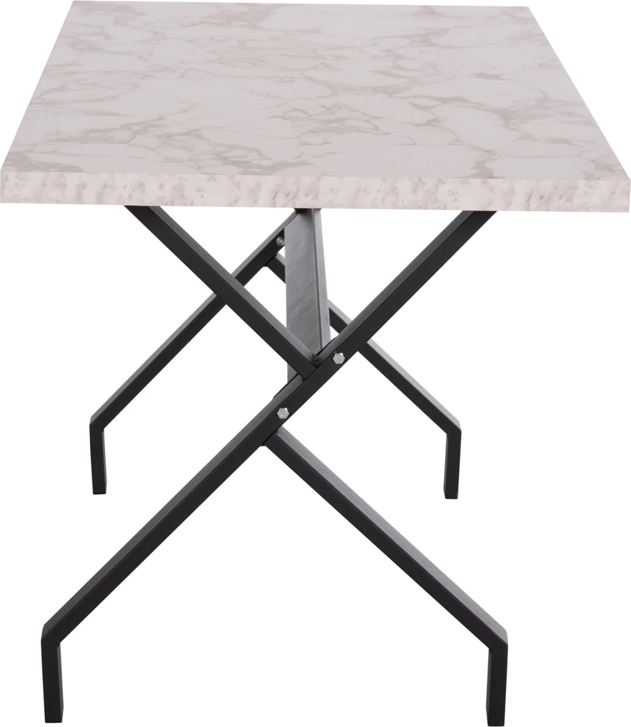 Tavolinë kuzhine LANA, pamje mermeri të bardhë, këmbë metalike të zeza, 140x70x72cm