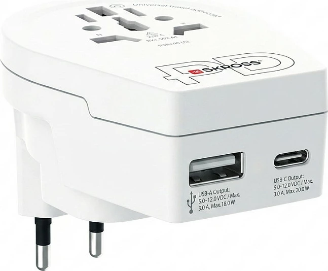 Adapter udhëtimi SKROSS World to UK AC20PD, USB-C PD 20W + USB-A 18W, i bardhë