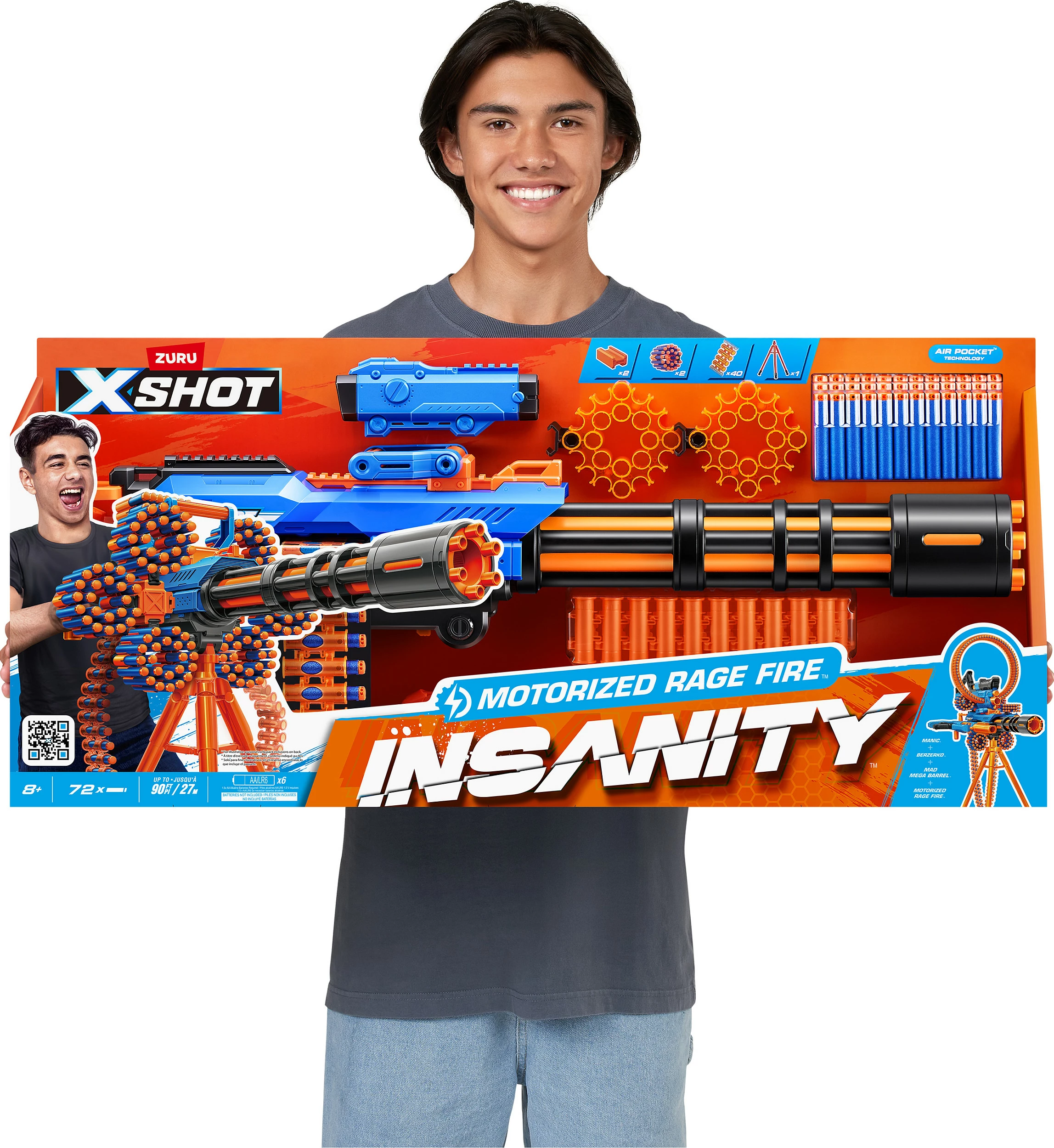 Blaster lodër ZURU XSHOT Insanity Motorized Rage Fire, 72 darts, me tripod, blu/portokalli