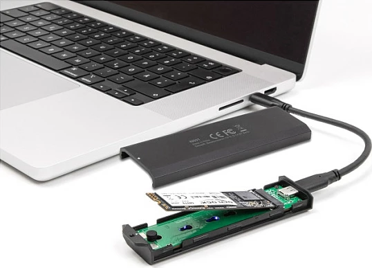 Kasë eksterne për SSD M.2 DeLOCK, USB-C 20Gbps, NVMe/SATA, pa vegla, e zezë