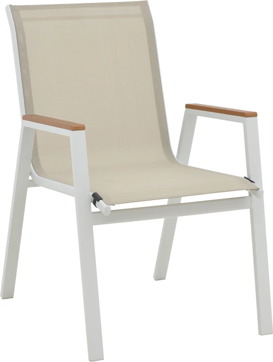 Tavolinë me karrige Synergy-Azelie set prej 3 copë ngjyrë e bardhë alumini dhe dru i përpunuar ngjyrë natyrale 80x80x74cm