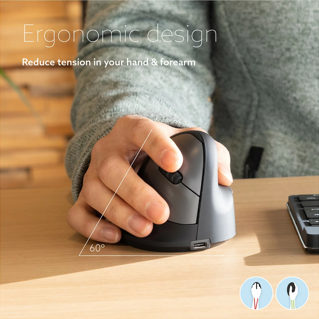 Maus ergonomik R-GO HE Break, vertikal, Bluetooth, 2400 DPI, i vogël (për dorë 