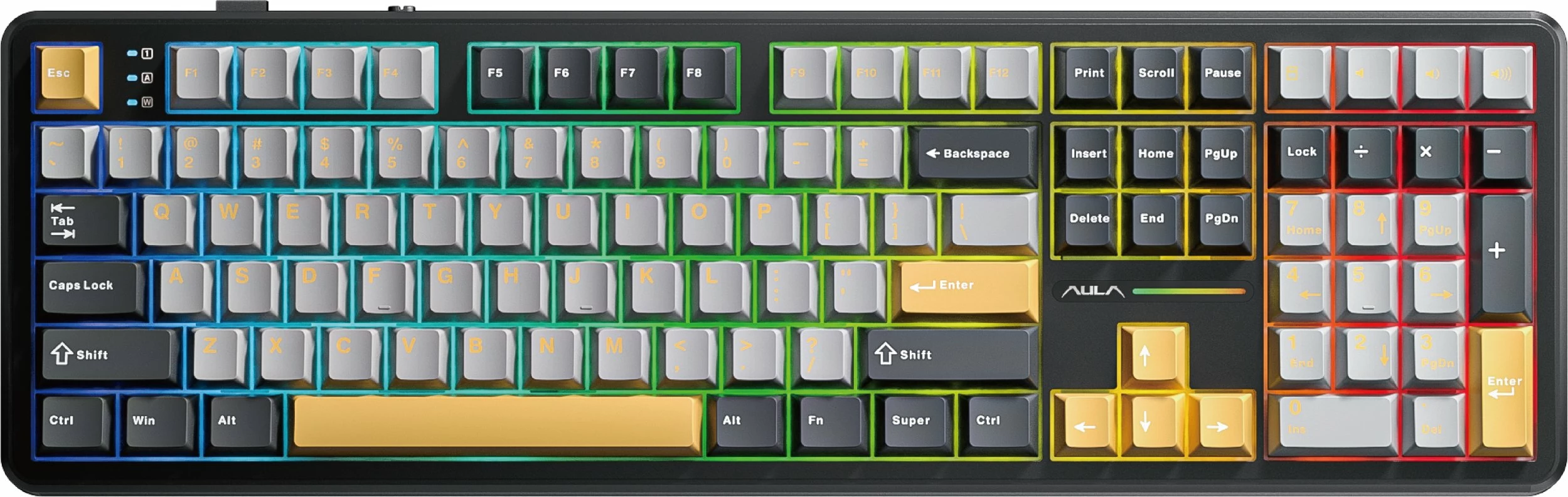 Tastierë mekanike Aula F108 Volcano Switch (AUF108-GOG-VO) 108-taste 100% RGB tri-mode US, portokalli