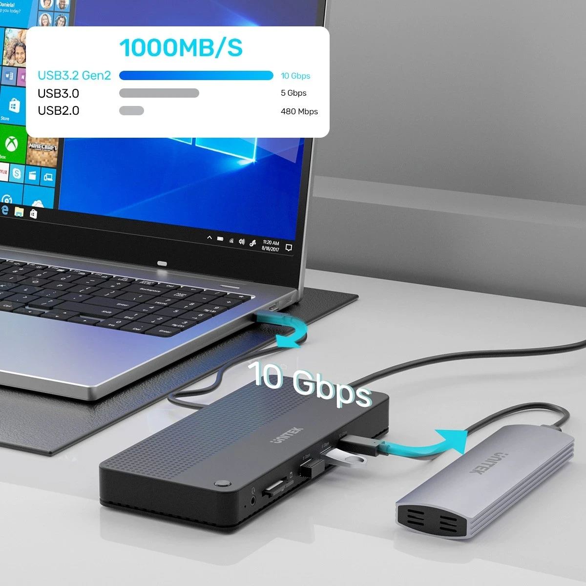 Stacion Dokimi Unitek 12 në 1, HDMI 8K, USB 4, 100 W, ngjyrë e zezë