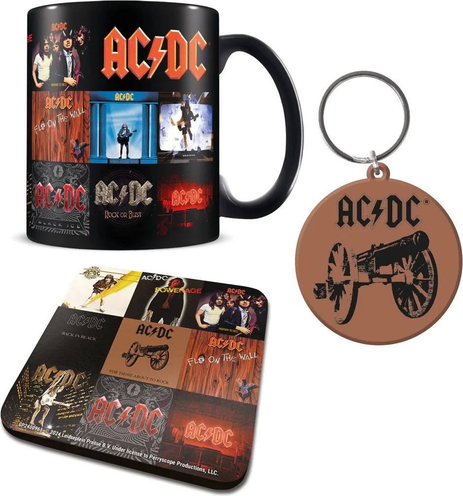 Set dhuratë Pyramid International AC/DC Classic Albums, filxhan + nënfilxhan + varëse çelësash