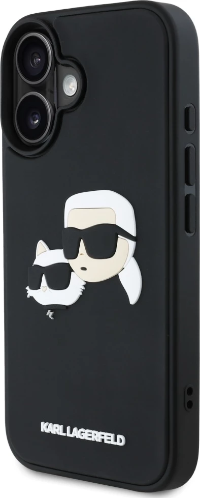Mbështjellës Karl Lagerfeld HC 3D Rubber Double Heads për iPhone 16, i zi