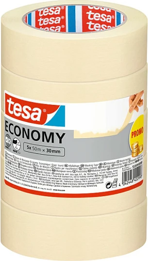 Shirit maskues tesa Economy, 5 copë, 50 m x 30 mm, bezhë