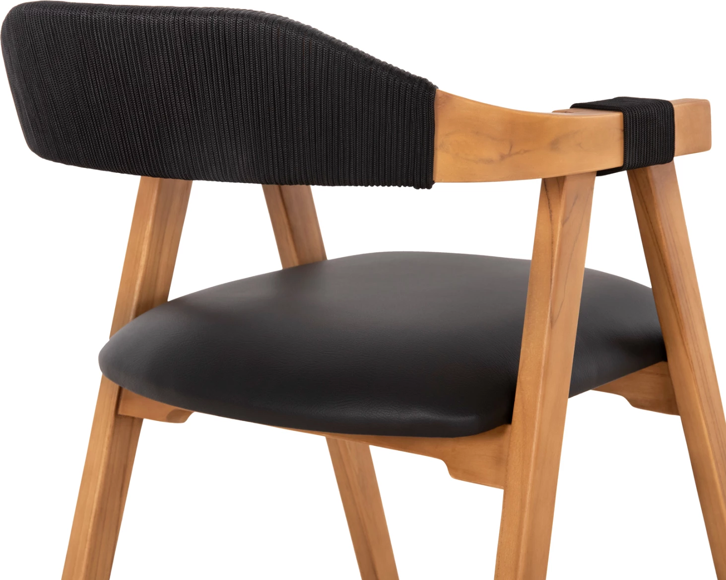 Karrige ngrënieje RIMINI FH9867.02 dru TEAK ngjyrë natyrale-me litar të zi & ndenjëse PU 60x61x76Hcm