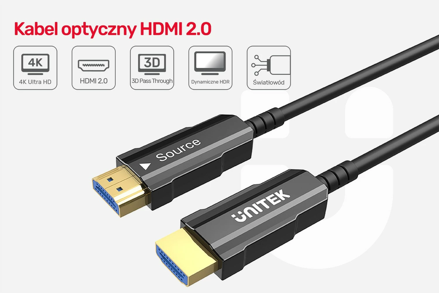 Kabllo HDMI fibër optike Unitek C11072BK-25M, 25m, 4K60Hz, e zezë/gri