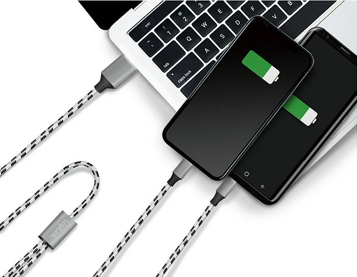 Kabllo USB LogiLink USB 2.0, USB-A në Micro-USB + USB-C, 1.2 m, bardh/zi