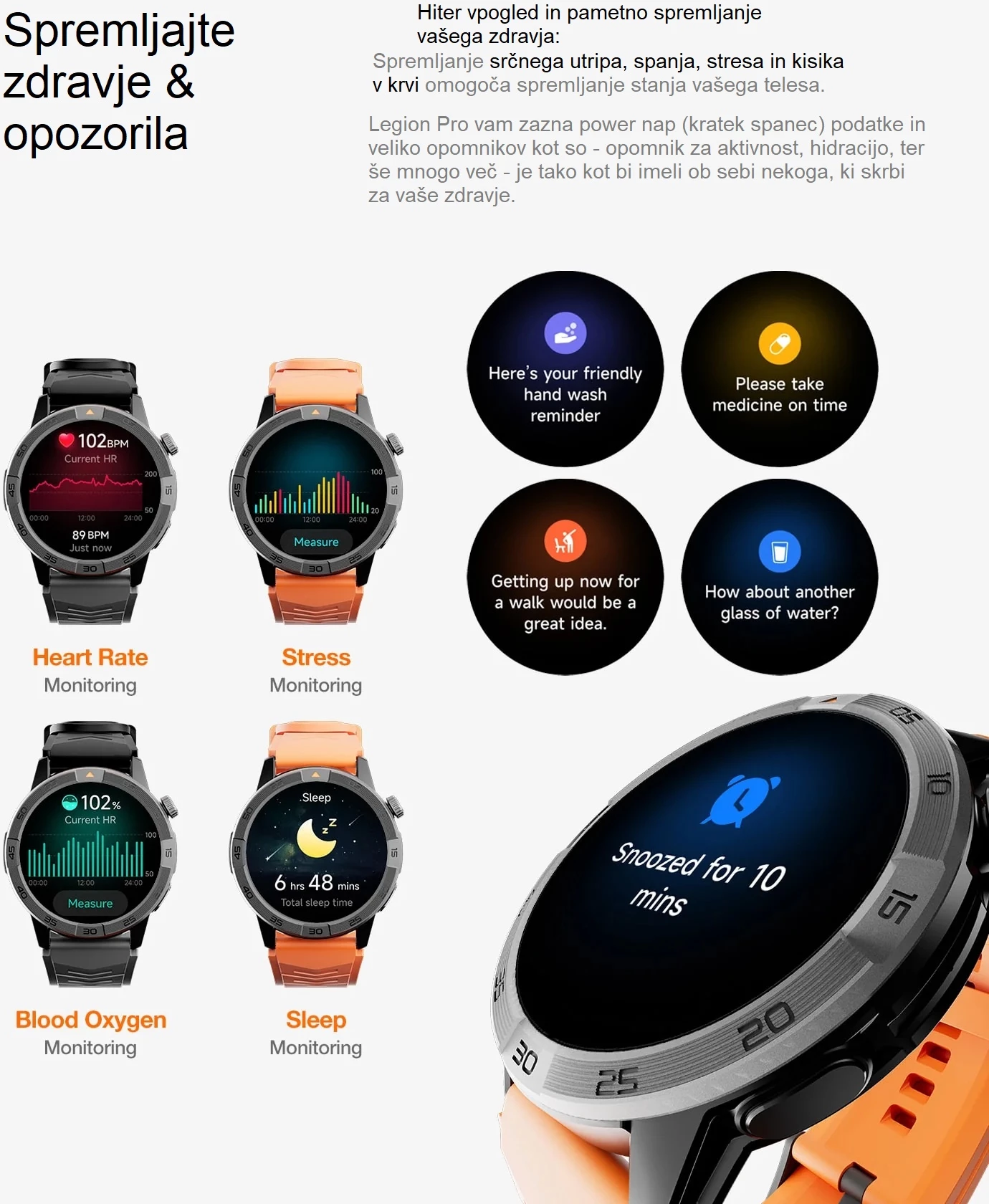 Smartwatch AGM Legion Pro 24166, GPS, harta offline, 5ATM, IP67, MIL-STD-810H, AMOLED 1.43\" 60Hz, Bluetooth thirrje, set me 2 rripa (portokalli neon + zi), i zi