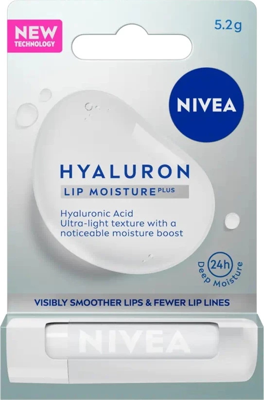 Balsam për buzë Nivea Hyaluron Lip Moisture Plus Hydrating, transparent, 5.2g