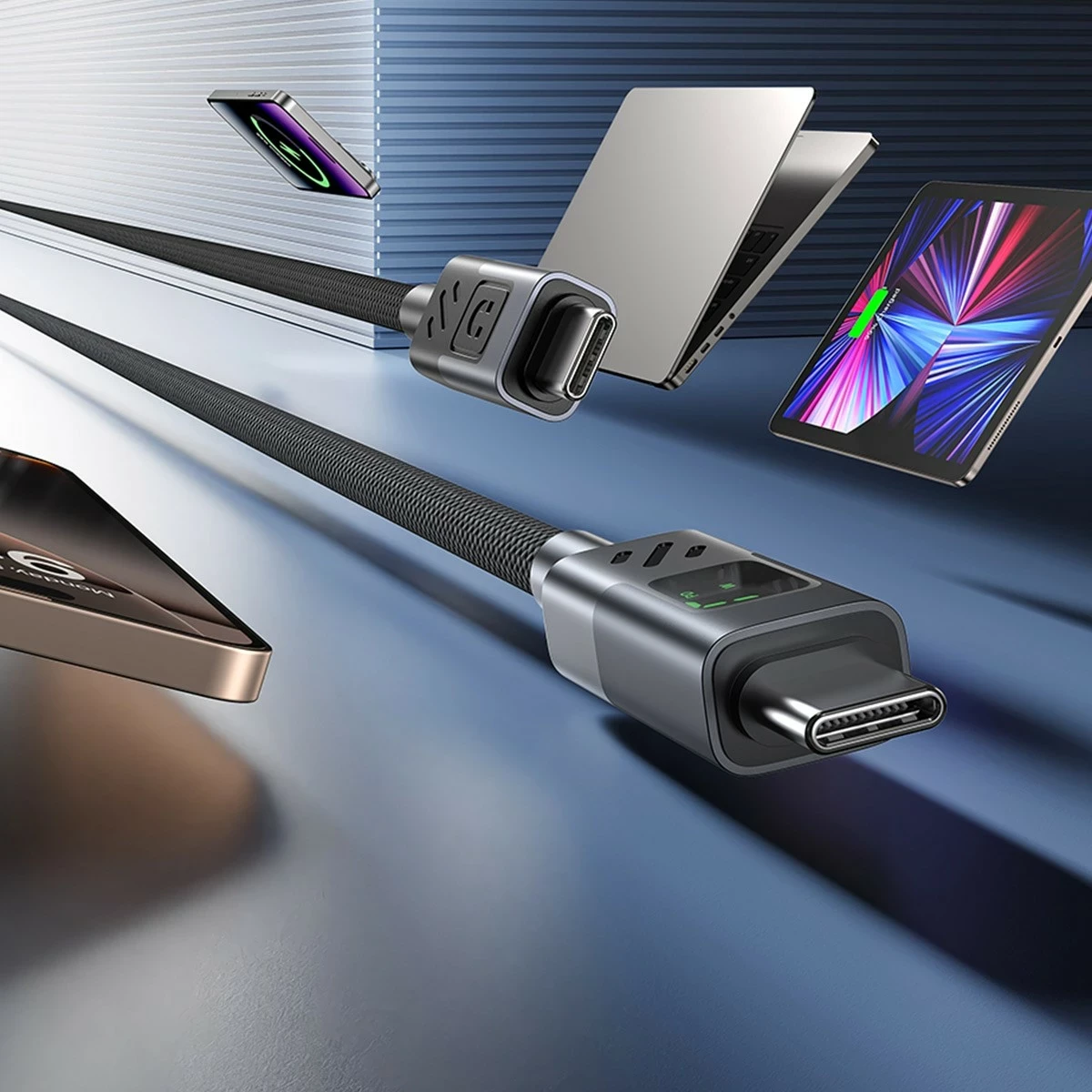 Kabllo USB-C Unitek USB-C/USB-C, 1m, 60W, me ekran, e zezë