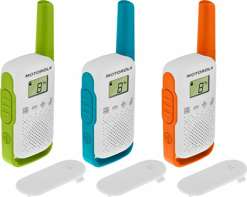 Walkie-talkie Motorola TLKR T42, 16 kanale, rreze deri 4 km, 3 copë, shumëngjyrëshe