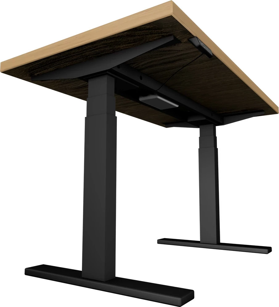 Tavolinë zyre me ngritje/ulje UVI Desk 139x68 cm, 2 motorë, kontroll LED, set kornizë e zezë + pllakë dushk natyral