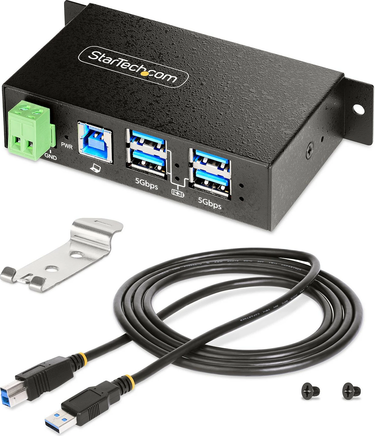 Hub USB StarTech 5G4AINDRM, 4 porta USB-A, USB 3.2 Gen 1 5Gbps, industrial, metal, i zi
