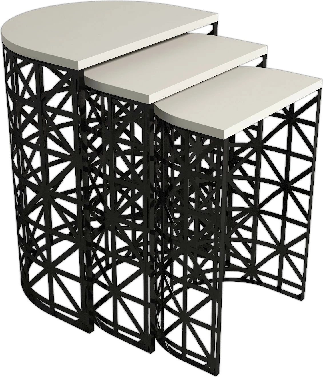 Set tavolinash ndihmëse (3 copë), Skye Decor, stil metal ferforje, krem