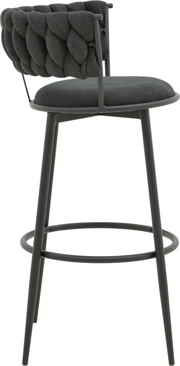 Karrige për bar Alkia, set prej 2 copë, material stof i zi, këmbë metalike të zeza, 50x56x95cm