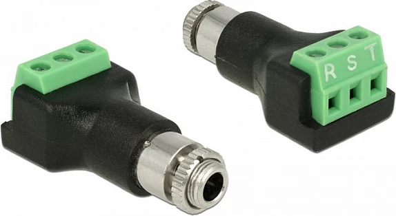 Adapter DeLOCK terminal 3-pin në prizë 3.5mm (female) për montim, zi/gjelbër