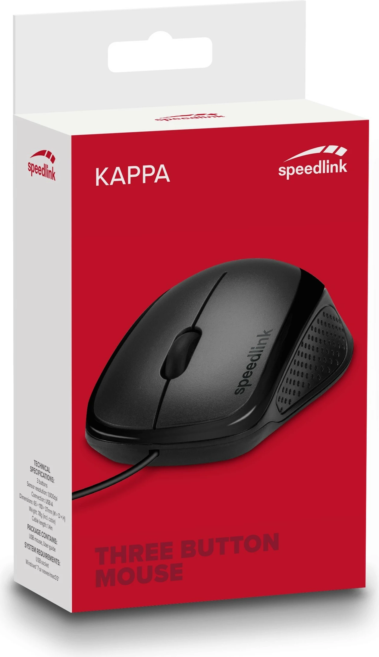 Maus Speedlink SL-610011-BK, Optik, USB Type-A, 1000 DPI, Ngjyrë e zezë