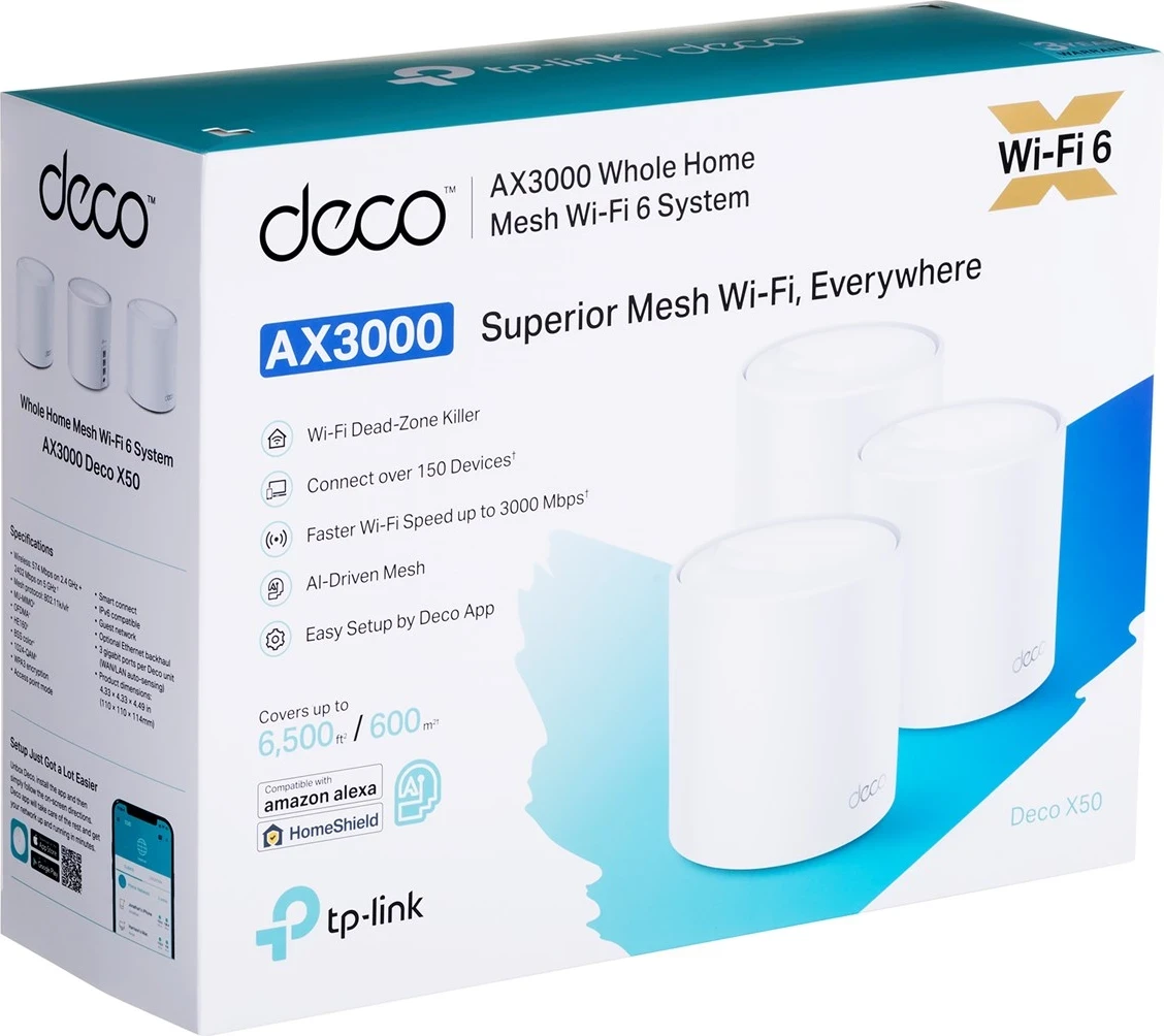 Sistemi i Wi-Fi 6 për tërë shtëpinë TP-Link AX3000, Pako me 3 copë