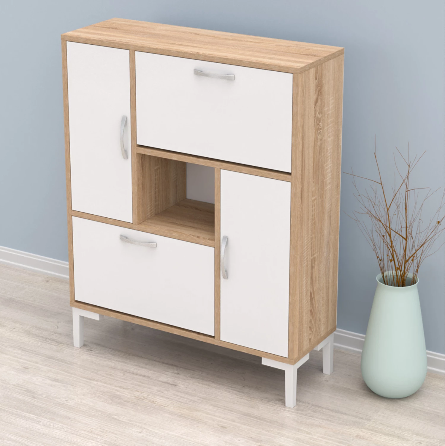 Dollap këpucësh MEDY FH18187.04 melaminë, këmbë të bardha, 86,5x30x109H cm